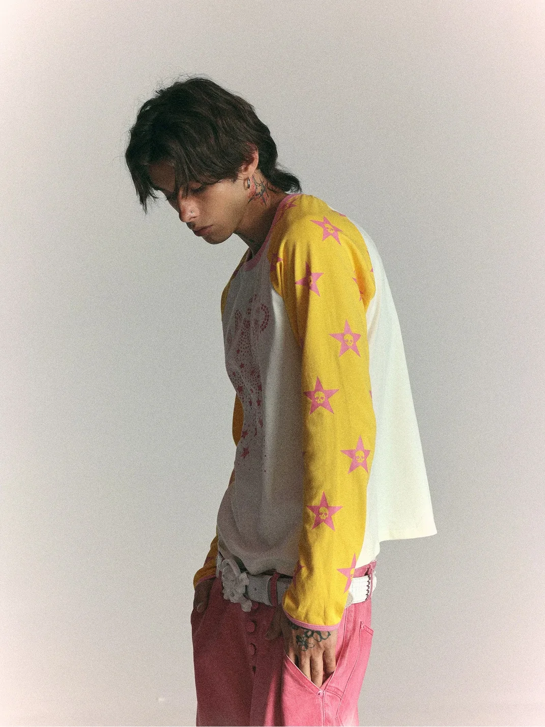 WASTED | Star Skull Contrast Raglan Long Sleeve T-Shirt