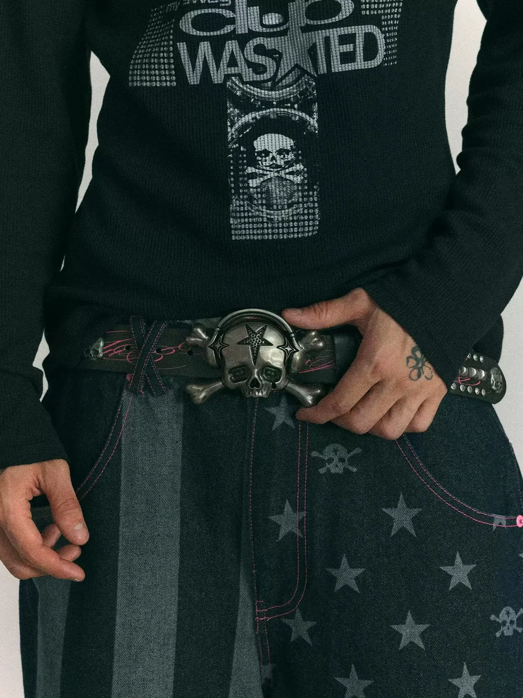 WASTED | Vintage Skull Buckle Studded Leather Belt