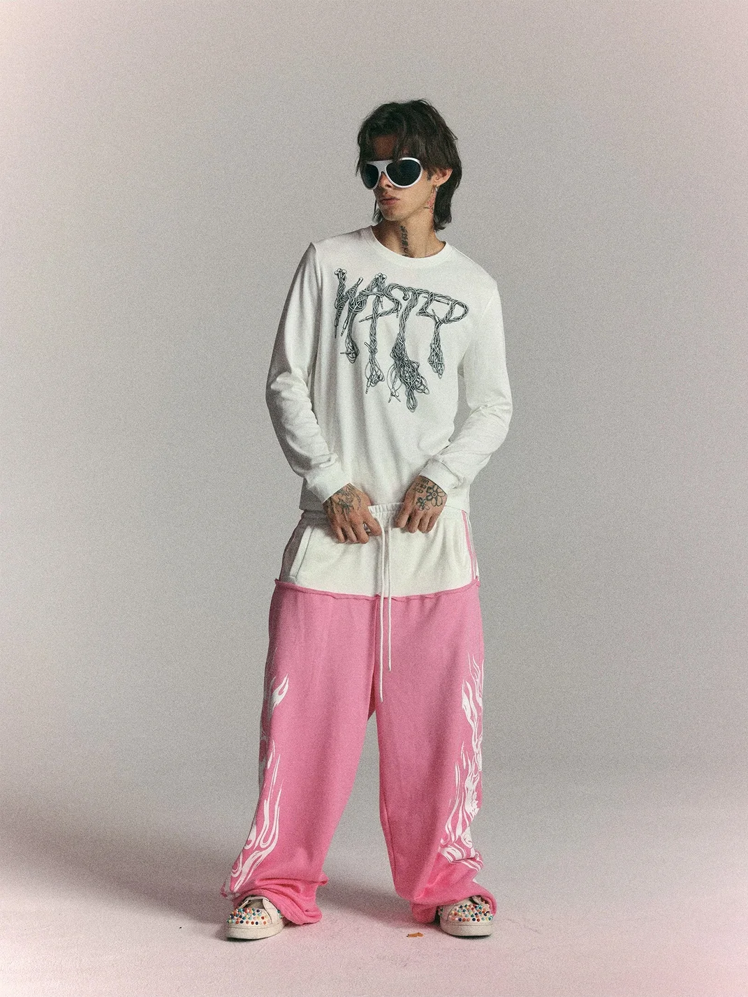 WASTED | Dropped Shoulder Cable Logo Long Sleeve T-Shirt