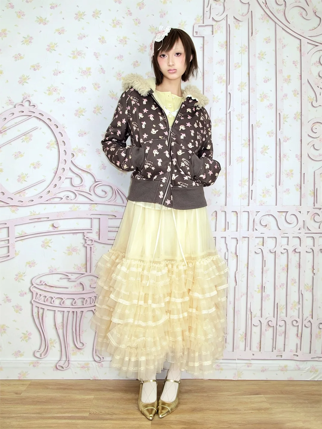 LIS CALLA | Reversible Bunny Star Print Sherpa Hoodie Jacket