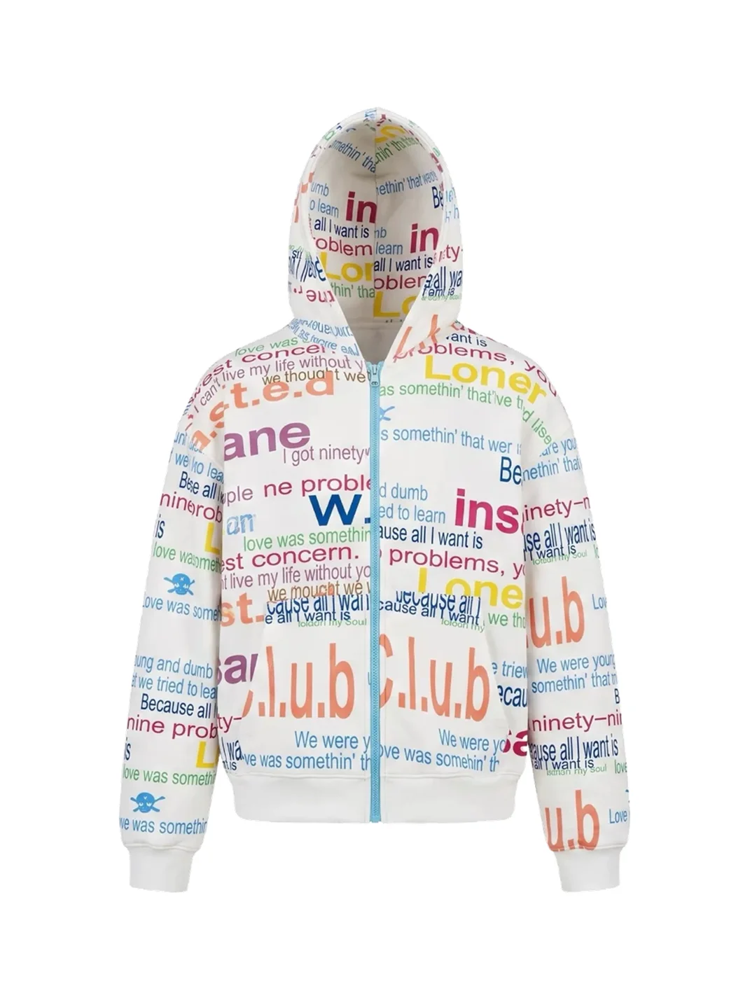 WASTED | Retro Punk Graphic Drop Shoulder Zip Hoodie