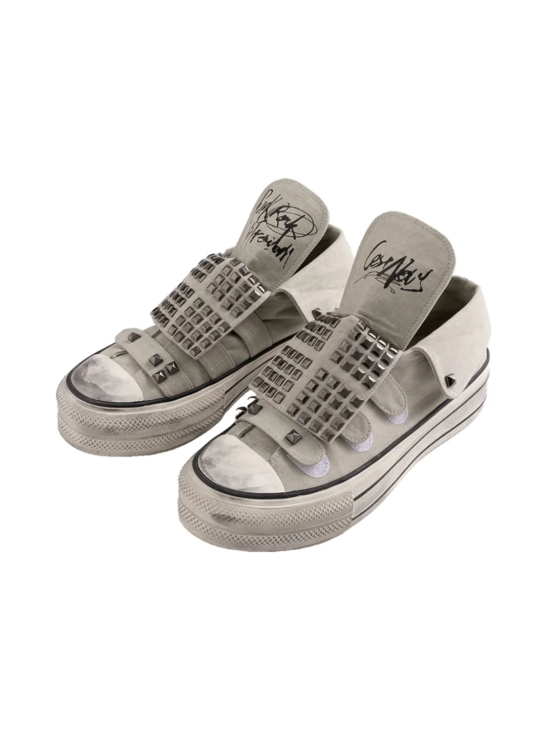 Cest Nous | Punk Studded Graffiti Strap Canvas Sneakers