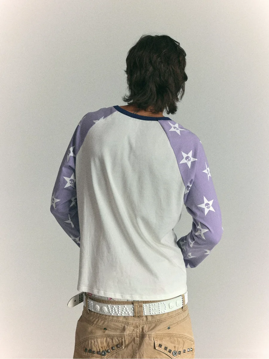 WASTED | Star Skull Contrast Raglan Long Sleeve T-Shirt - 3