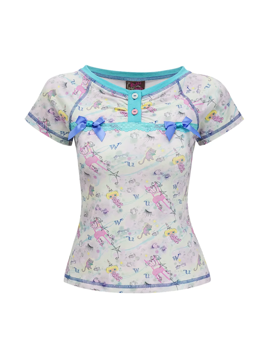 Eyeellike | Cartoon Print Bow Pajama Set