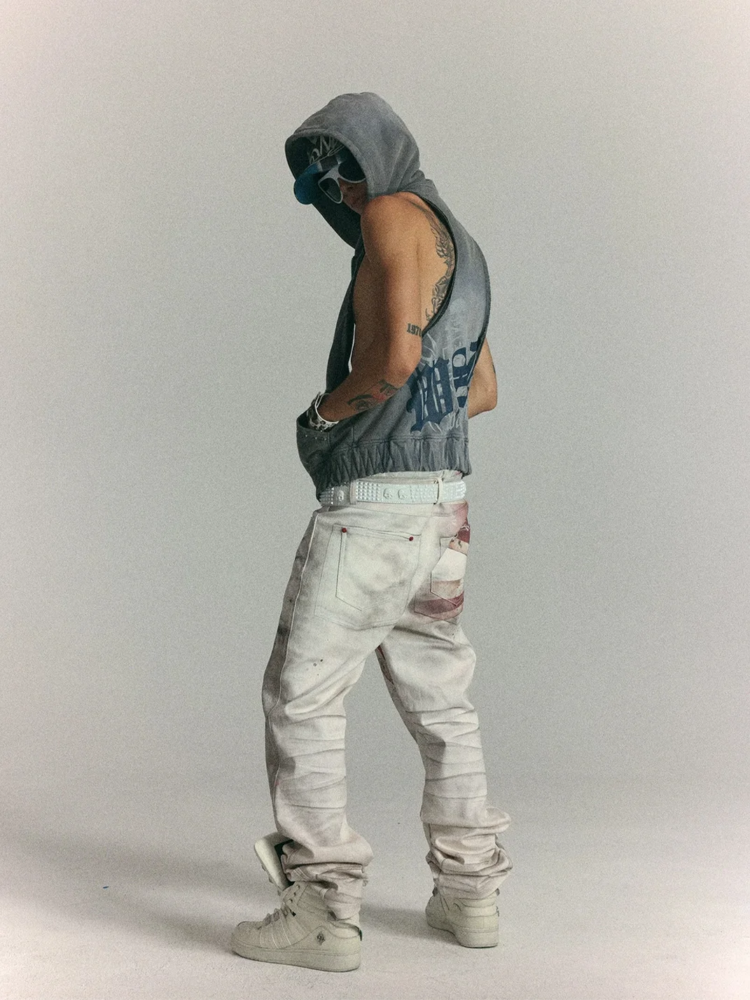 WASTED | Distressed Skull Flag Print Straight Leg Jeans