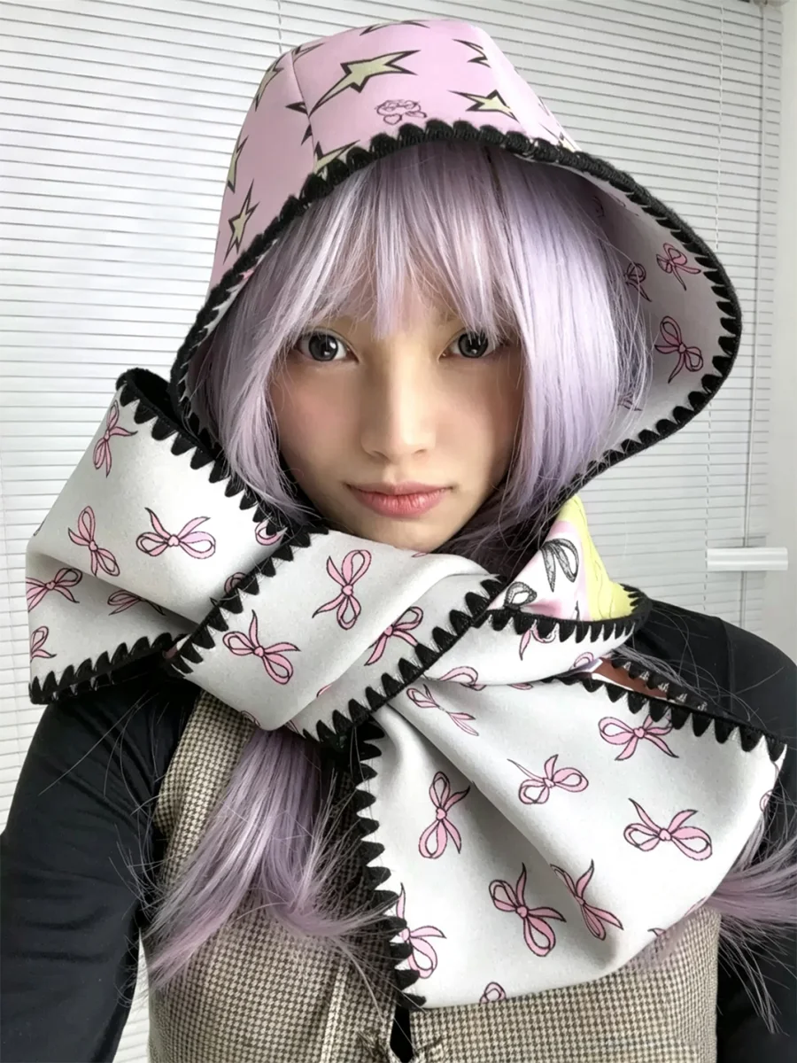 LIS CALLA | Reversible Printed Hooded Scarf With Zigzag Trim - 2