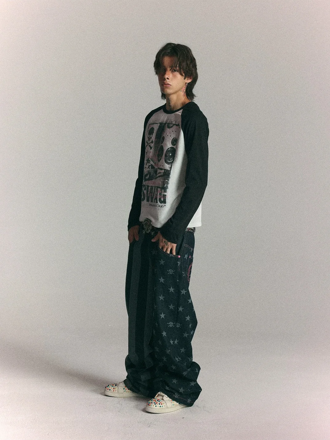 WASTED | Retro Street Star Skull Patchwork Jeans