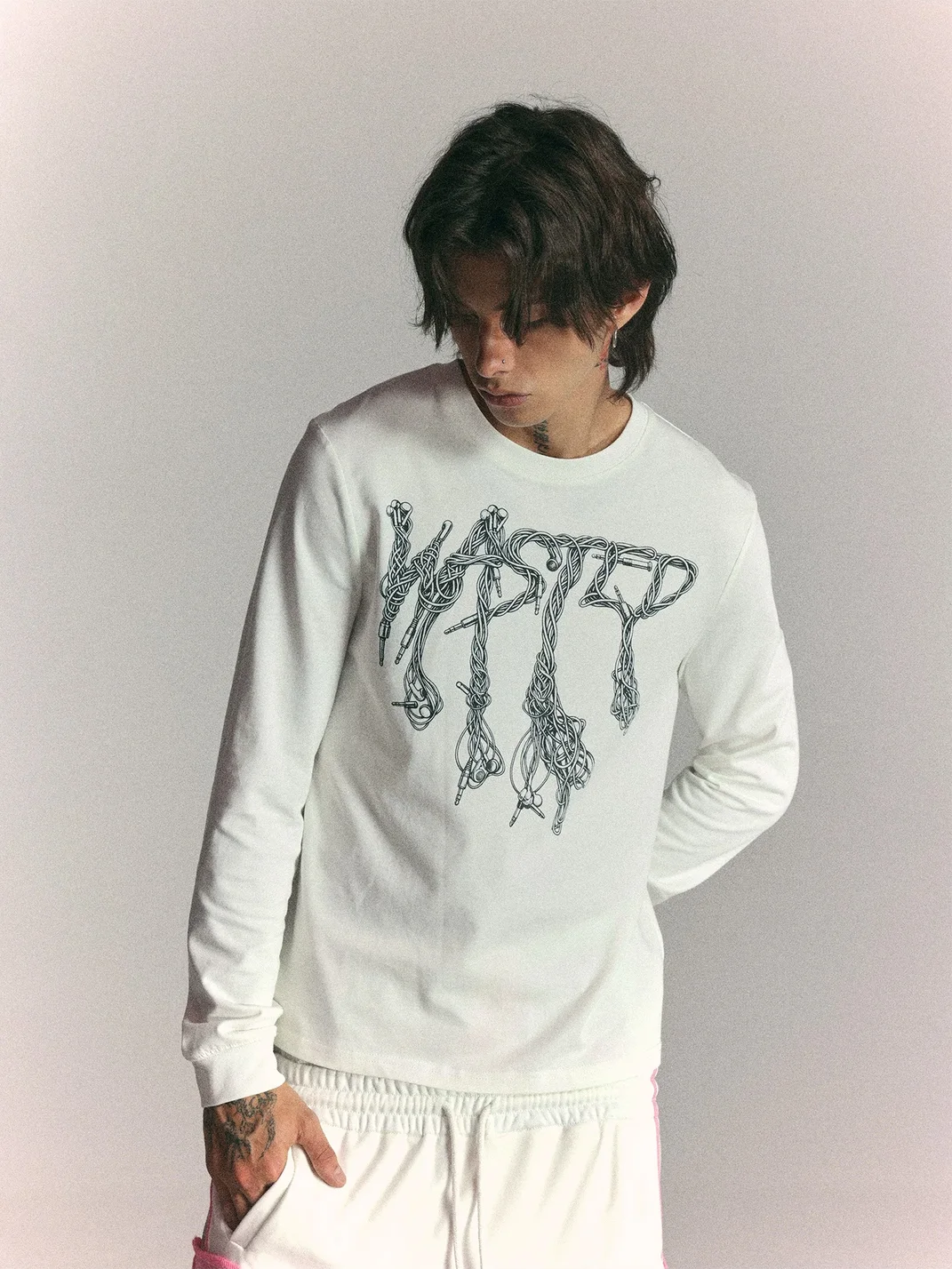 WASTED | Dropped Shoulder Cable Logo Long Sleeve T-Shirt