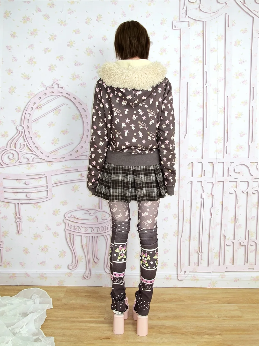 LIS CALLA | Reversible Bunny Star Print Sherpa Hoodie Jacket