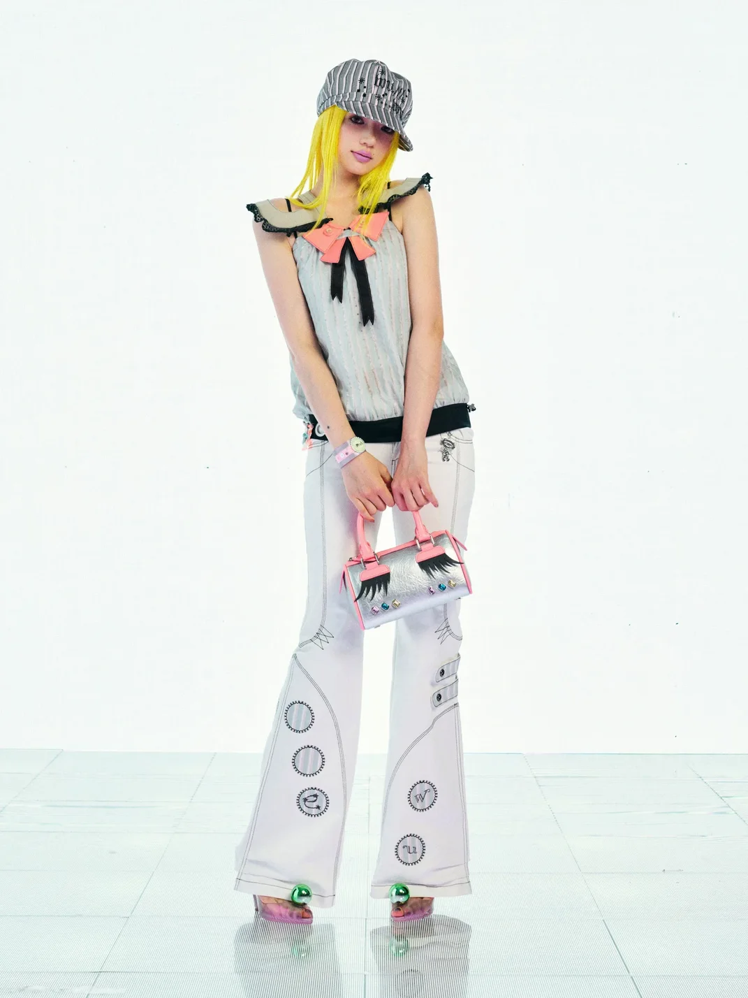 Eyeellike | Detachable Wing Embroidered Low-Rise Flared Pants
