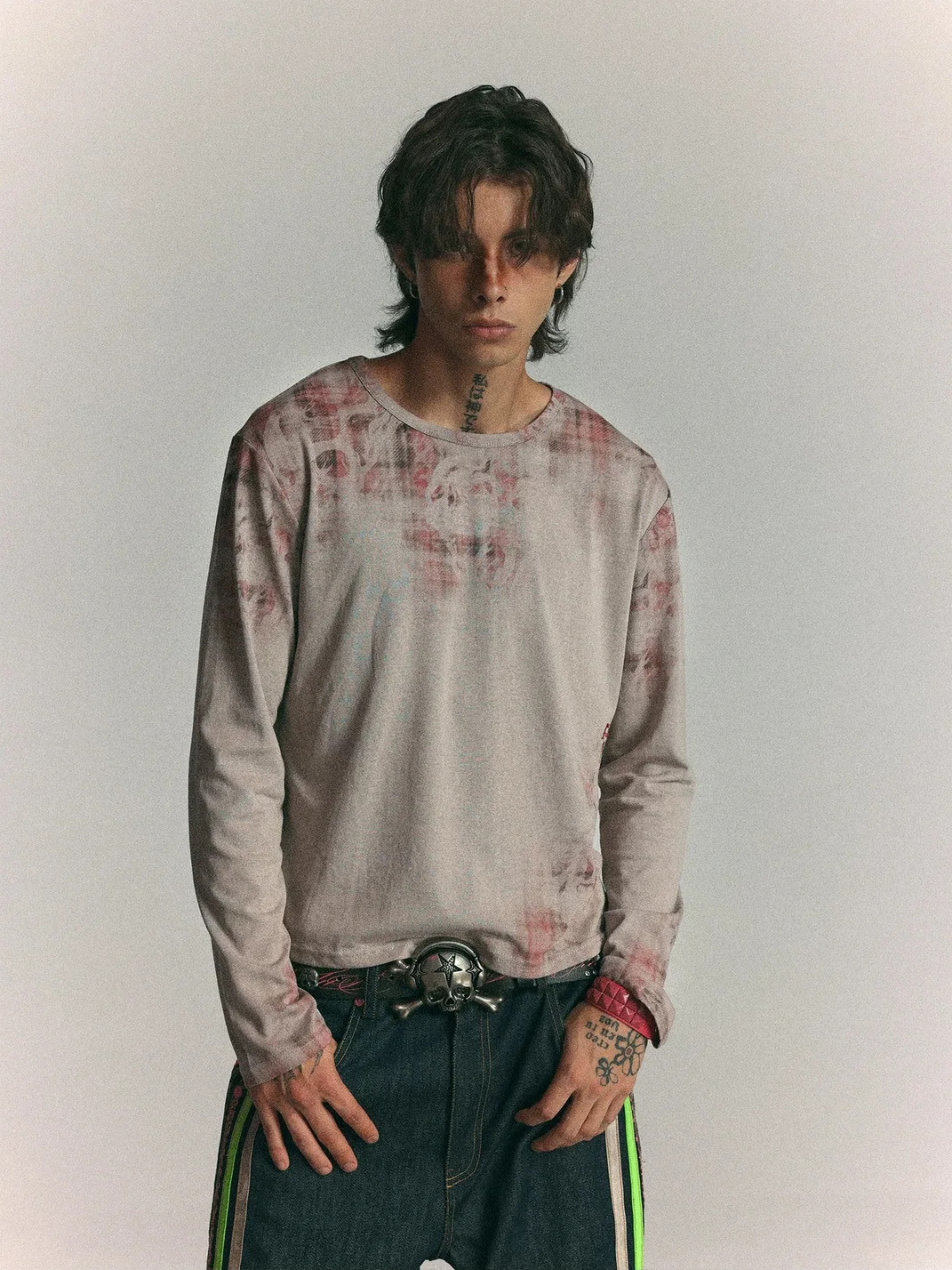 WASTED | Vintage Plaid Skull Print Long Sleeve T-Shirt