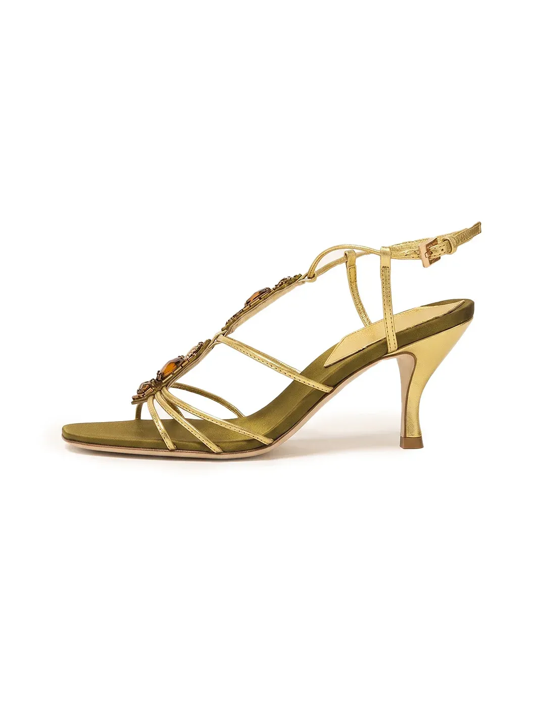 9HAO | Square-Toe Open-Toe Rhinestone Lace-Up Sandals