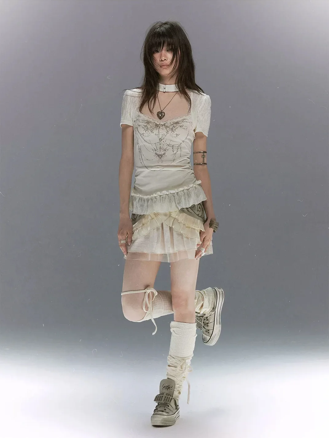 Cest Nous | Punk Studded Graffiti Strap Canvas Sneakers