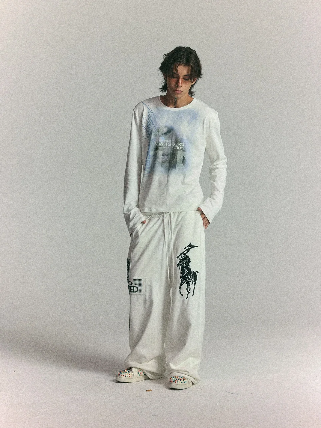 WASTED | Slim Fit Graphic Collage Long Sleeve T-Shirt