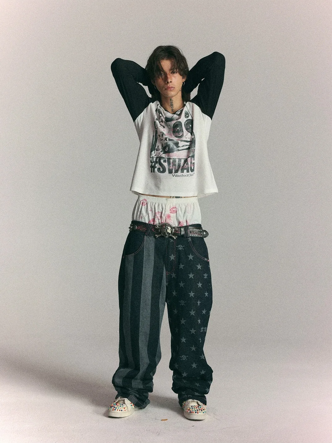 WASTED | Retro Street Star Skull Patchwork Jeans