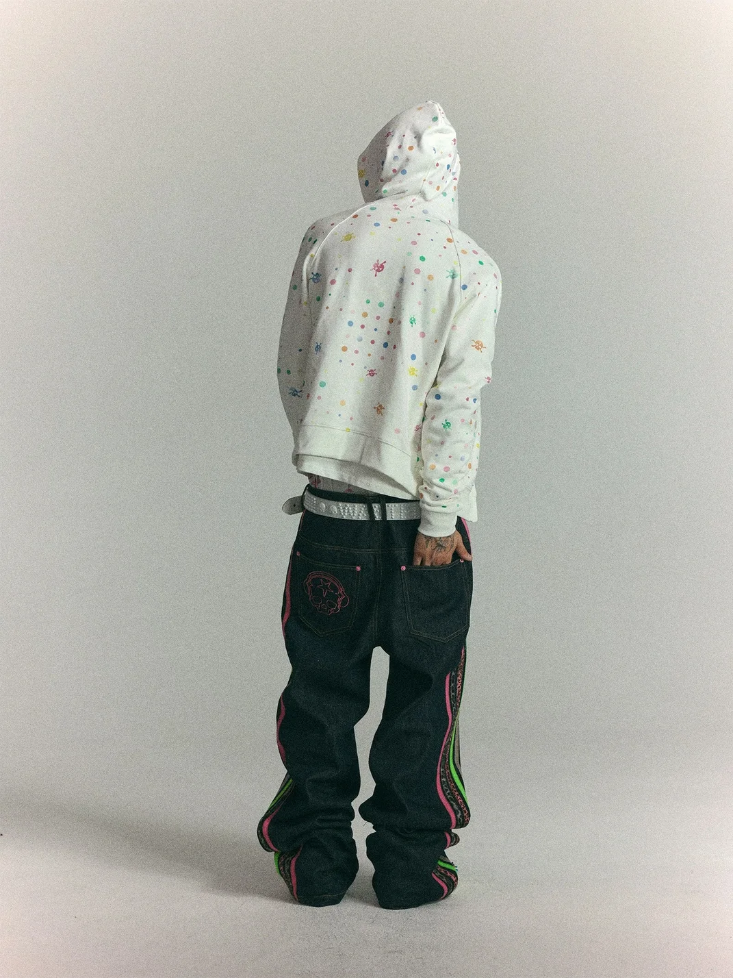 WASTED | Cropped Raglan Polka Dot Skull Zip Hoodie