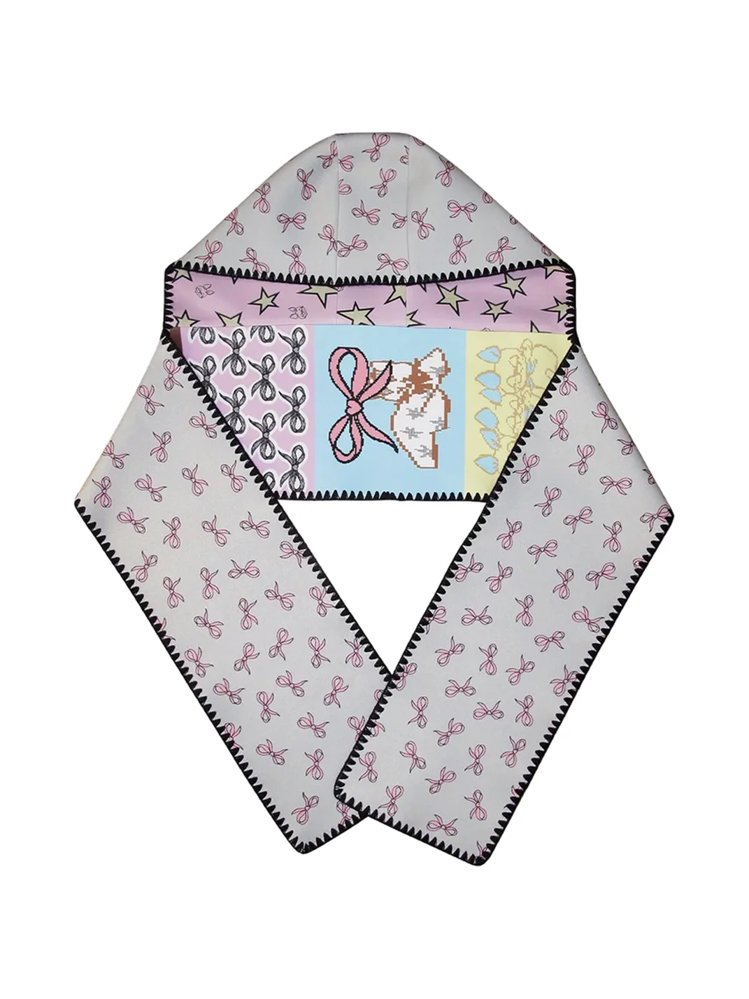 LIS CALLA | Reversible Printed Hooded Scarf With Zigzag Trim