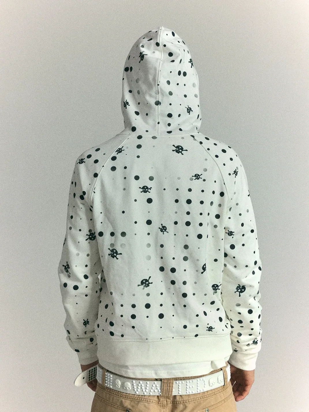 WASTED | Cropped Raglan Polka Dot Skull Zip Hoodie