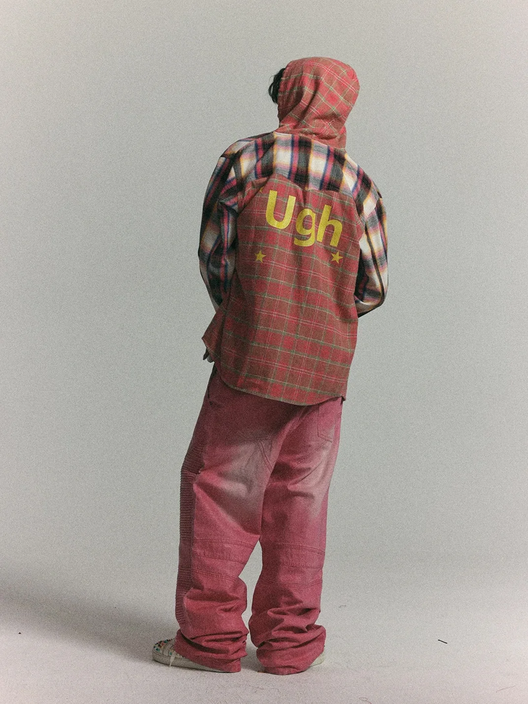 WASTED | Star Graphic Colorblock Plaid Hooded Shirt