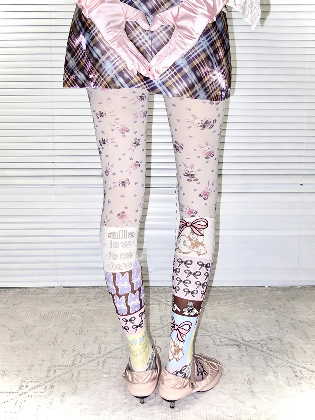 LIS CALLA | Hand-Drawn Rabbit Patchwork Tights