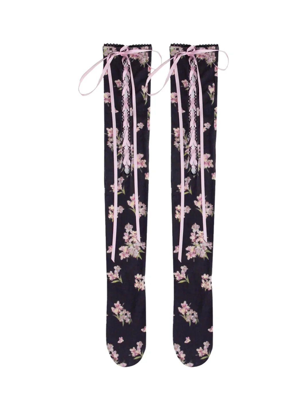 LIS CALLA | Floral Lace-Up Over-the-Knee Socks