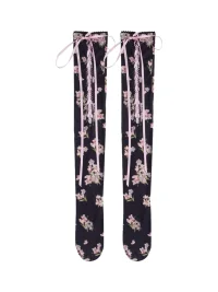 LIS CALLA | Floral Lace-Up Over-the-Knee Socks