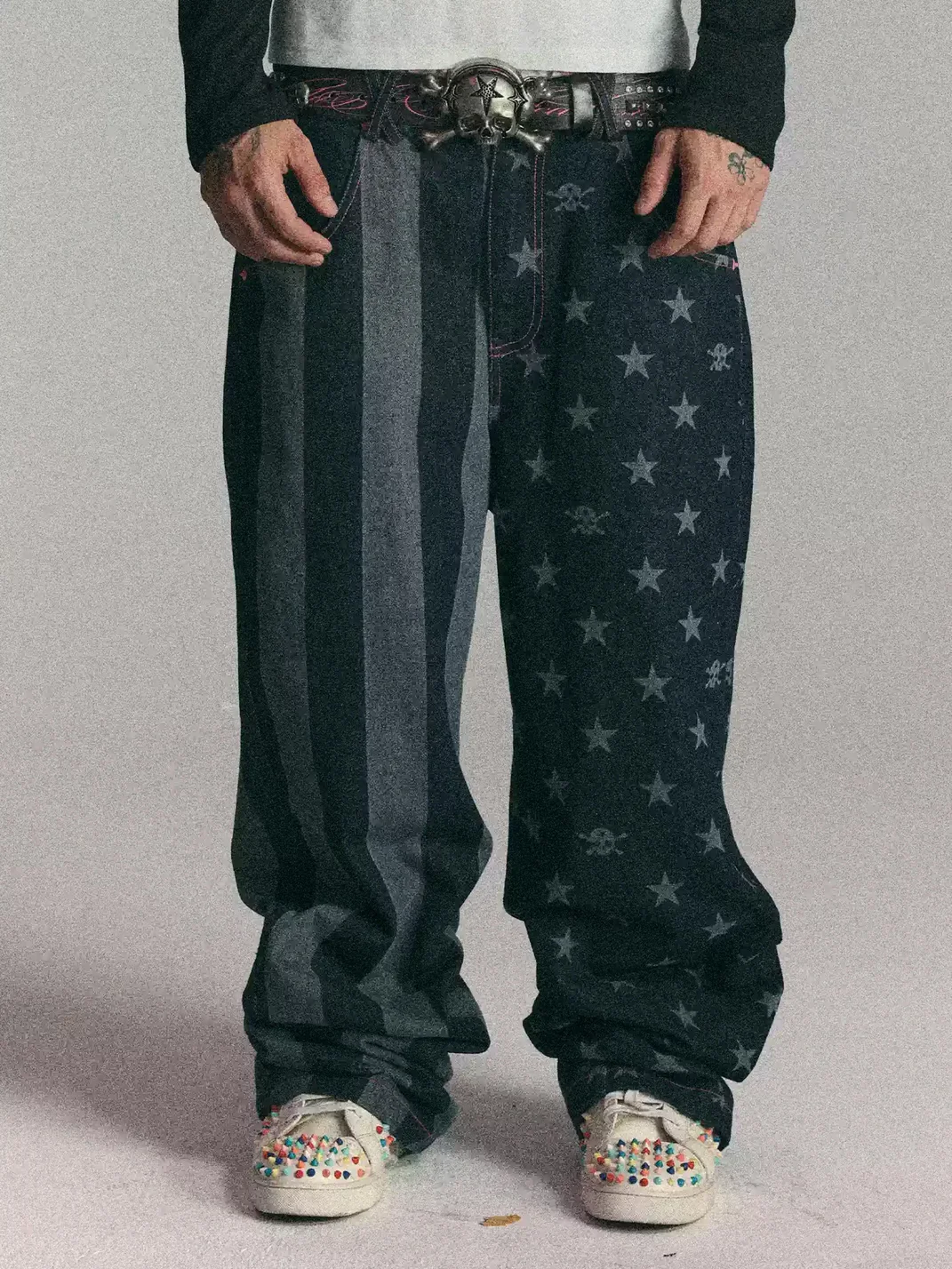 WASTED | Retro Street Star Skull Patchwork Jeans
