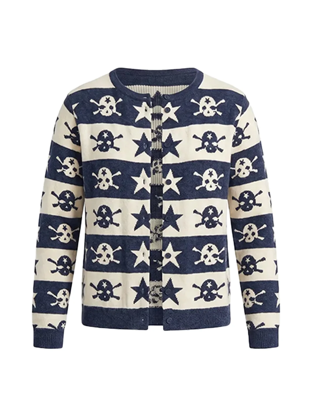 WASTED | Skull Star Striped Drop-Shoulder Cropped Cardigan