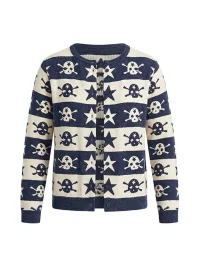 WASTED | Skull Star Striped Drop-Shoulder Cropped Cardigan