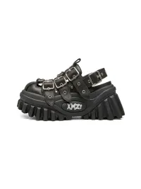 XMZY | Metallic Punk Platform Sandals-Black