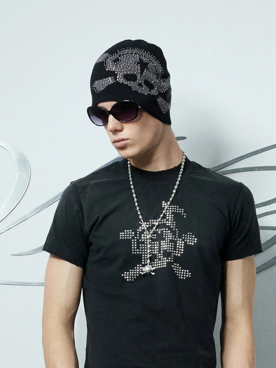 WASTED | Rhinestone Skull Graffiti Jacquard Beanie