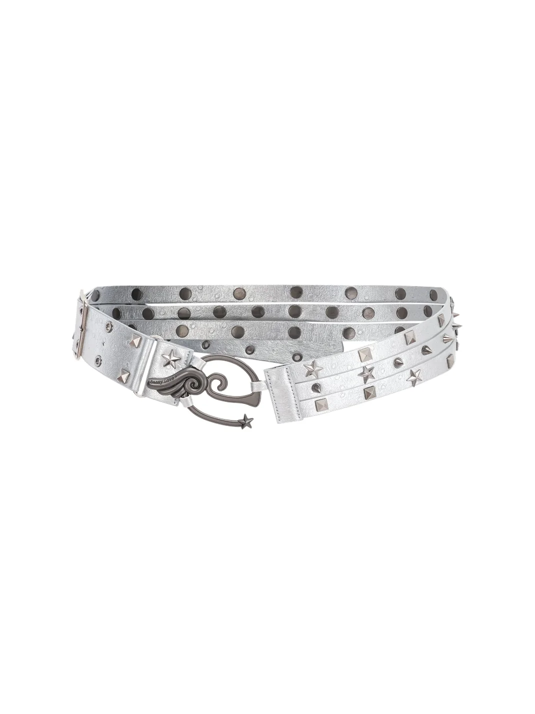 Eyeellike | Layered Adjustable Ostrich-Embossed PU Studded Belt