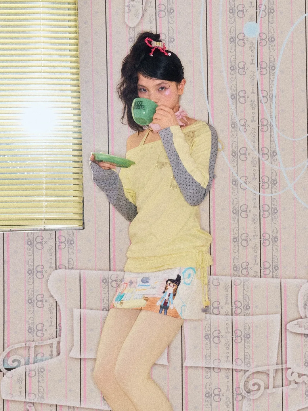 Eyeellike | Quilted Low-Rise Cartoon Print Mini Skirt