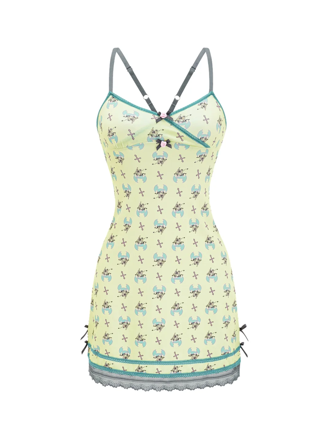 Eyeellike | Devil Cross Print Lace Bow Slip Dress