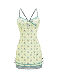 Eyeellike | Devil Cross Print Lace Bow Slip Dress