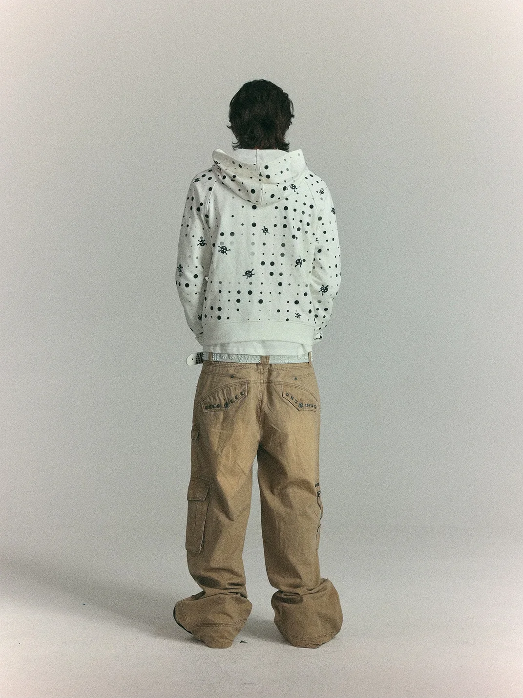 WASTED | Cropped Raglan Polka Dot Skull Zip Hoodie