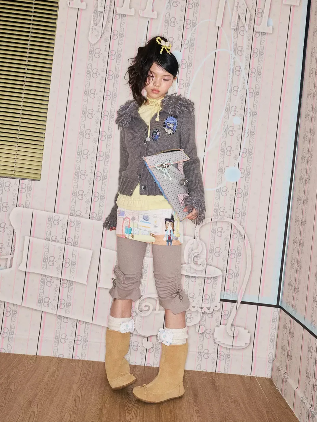 Eyeellike | Slim Twill Cropped Pants With Ruched Drawstring Hems