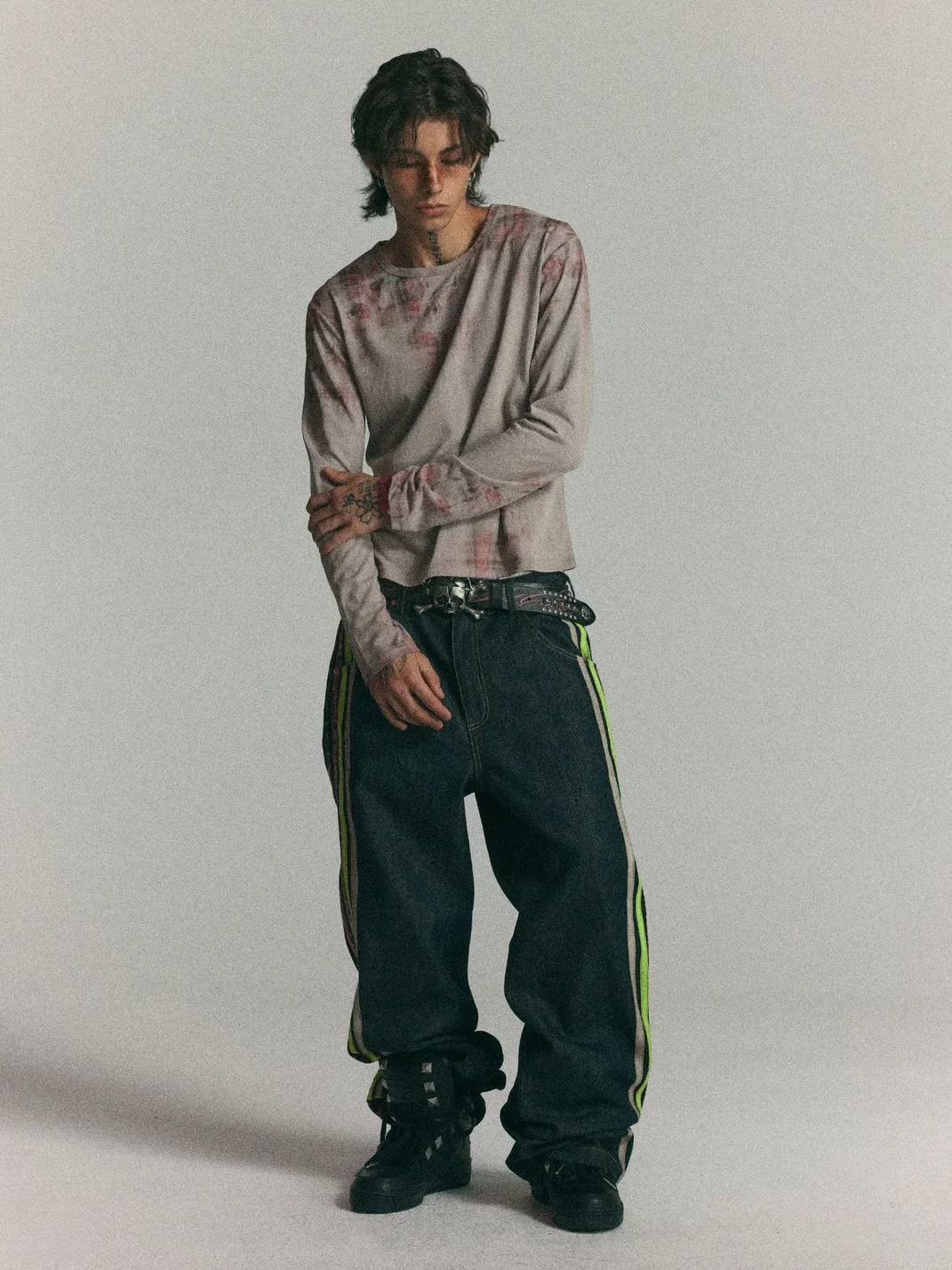 WASTED | Vintage Plaid Skull Print Long Sleeve T-Shirt