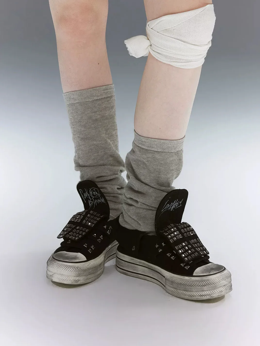 Cest Nous | Punk Studded Graffiti Strap Canvas Sneakers
