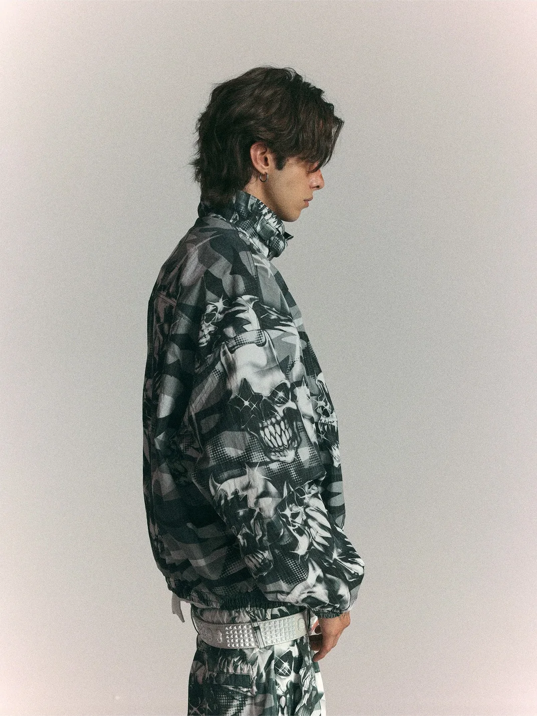WASTED | Loose Cropped Skull Camouflage Racing Jacket