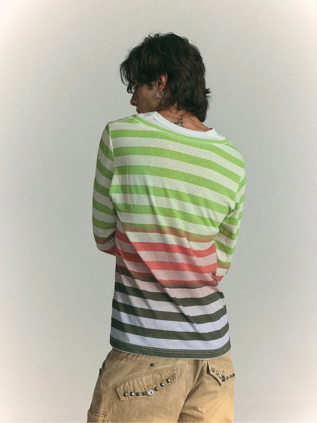 WASTED | Distressed Layered Gradient Striped Long Sleeve T-Shirt