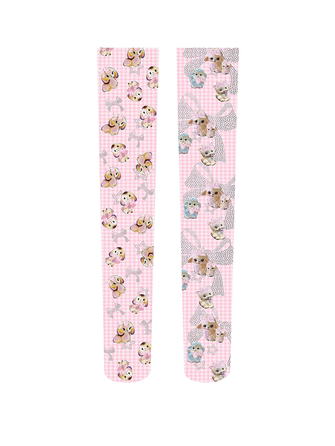LIS CALLA | Pink Plaid Animal Bow Mid-Calf Socks