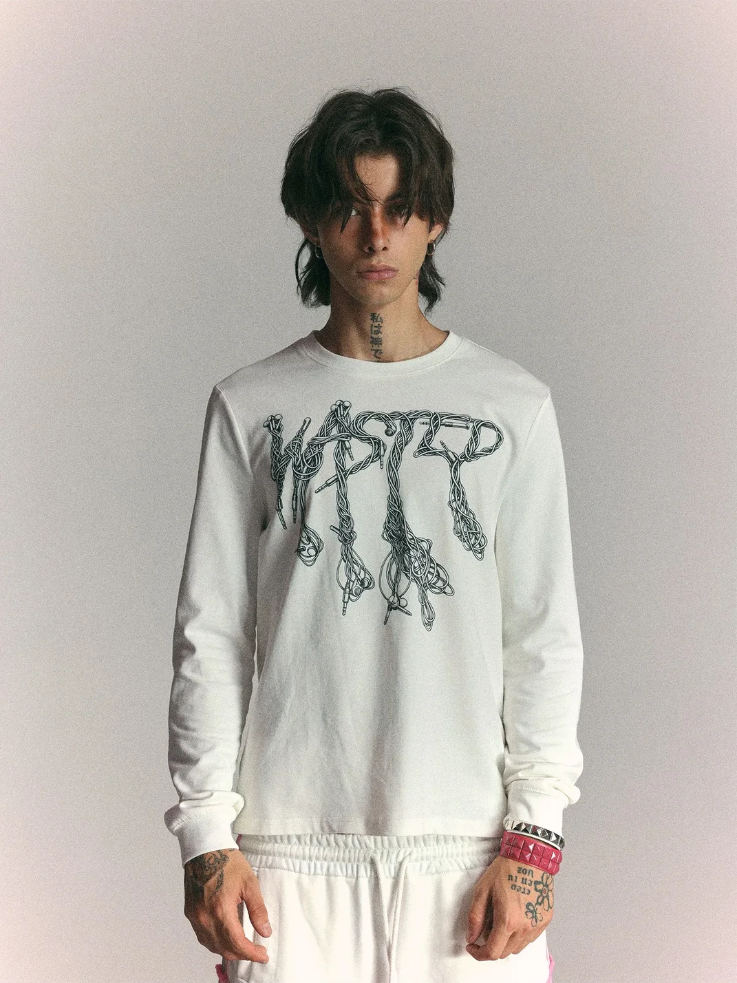 WASTED | Dropped Shoulder Cable Logo Long Sleeve T-Shirt