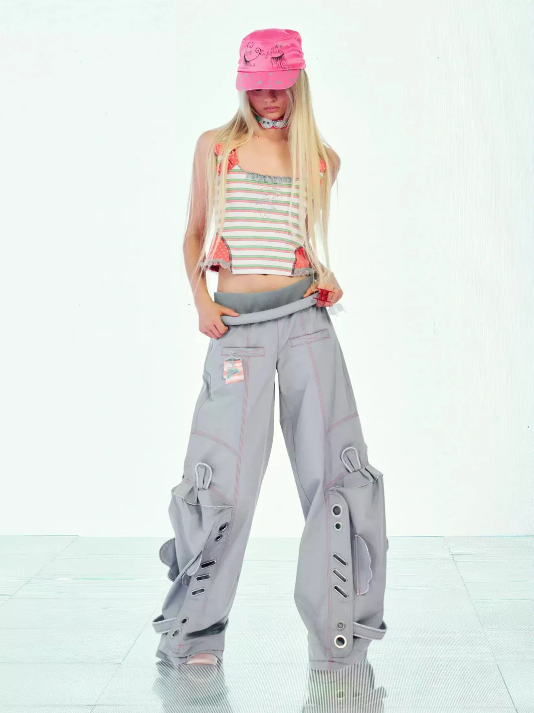 Eyeellike | Detachable Ring Eyelet Wide-Leg Cargo Pants
