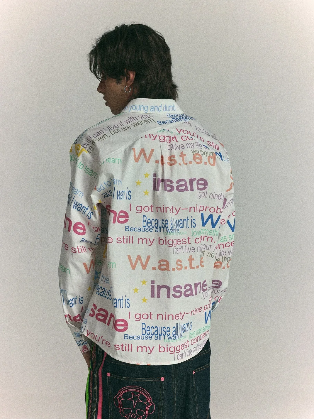 WASTED | Multicolor Text Print Drop Shoulder Shirt