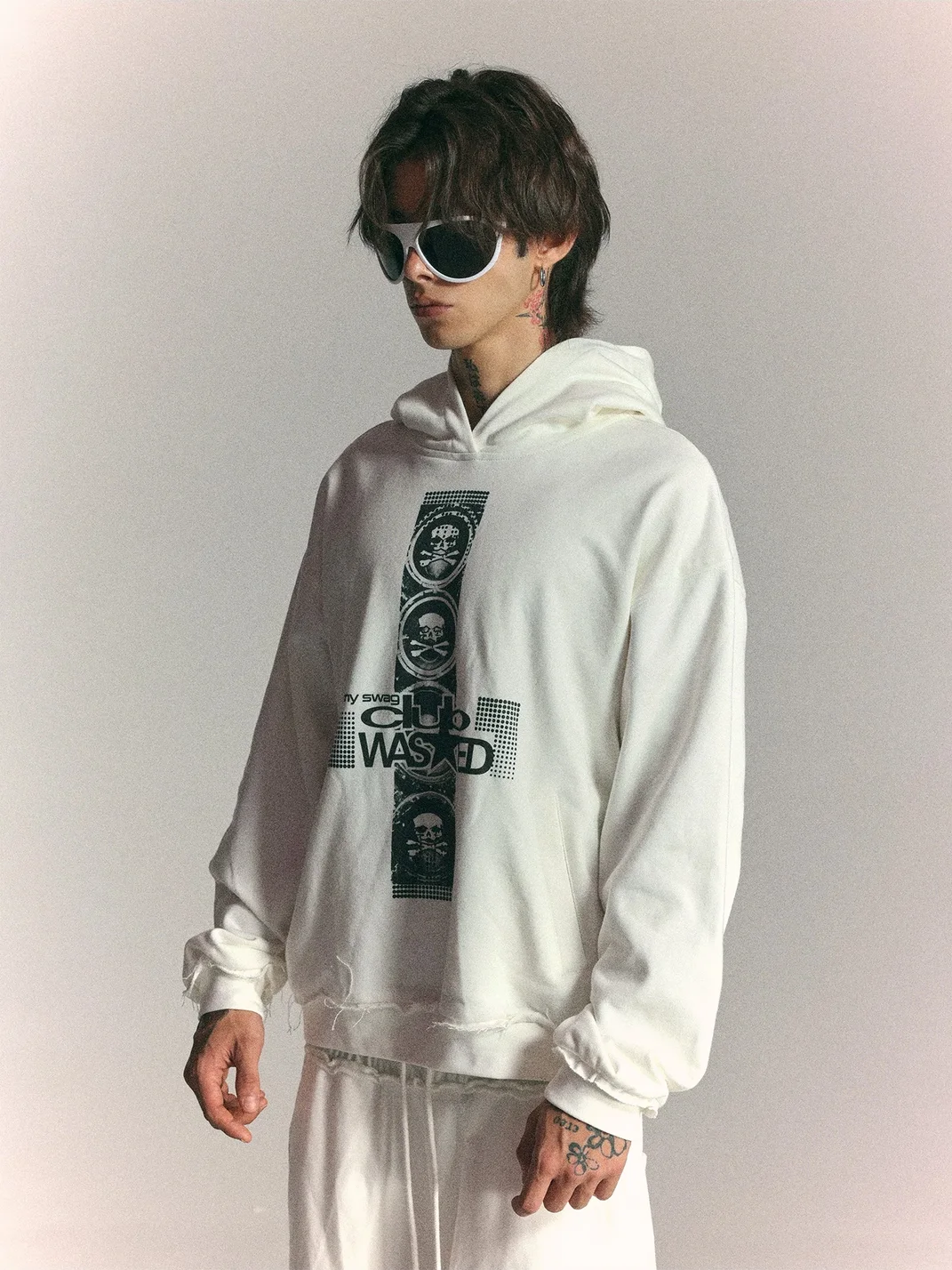 WASTED | Vintage Skull Cross Drop Shoulder Hoodie