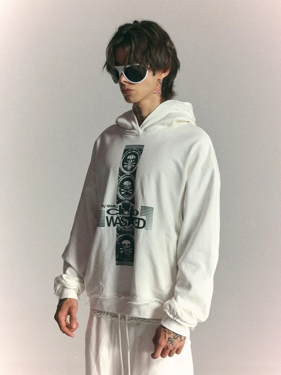 WASTED | Vintage Skull Cross Drop Shoulder Hoodie - 2