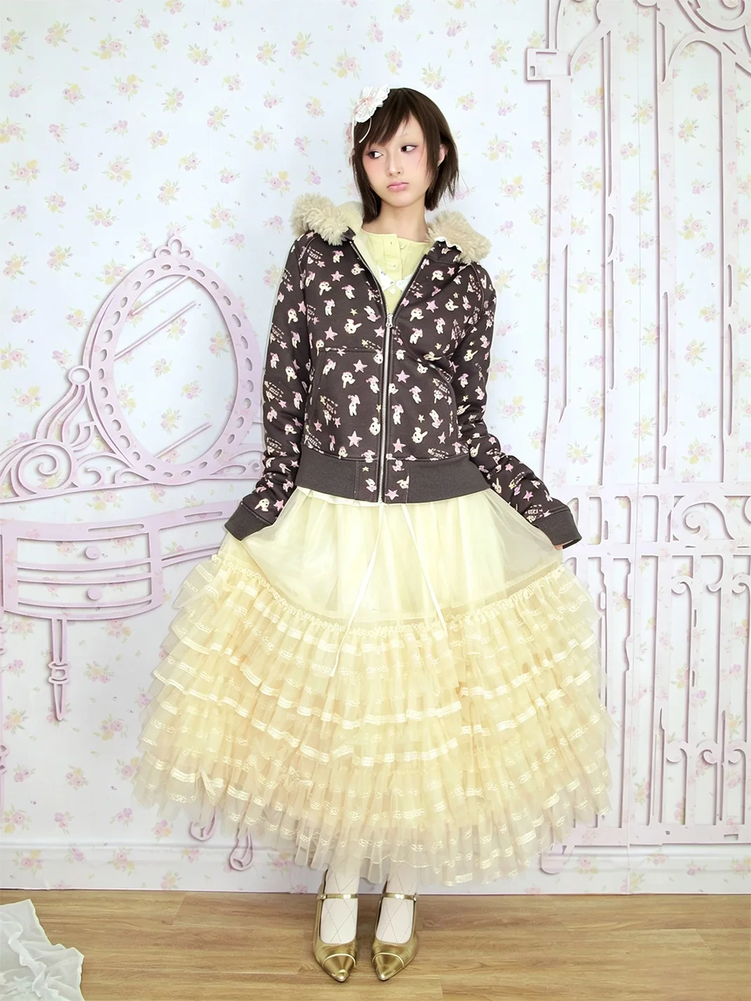 LIS CALLA | Reversible Bunny Star Print Sherpa Hoodie Jacket