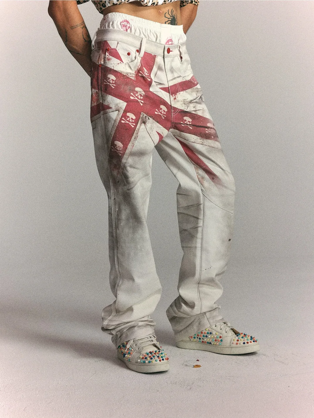 WASTED | Distressed Skull Flag Print Straight Leg Jeans