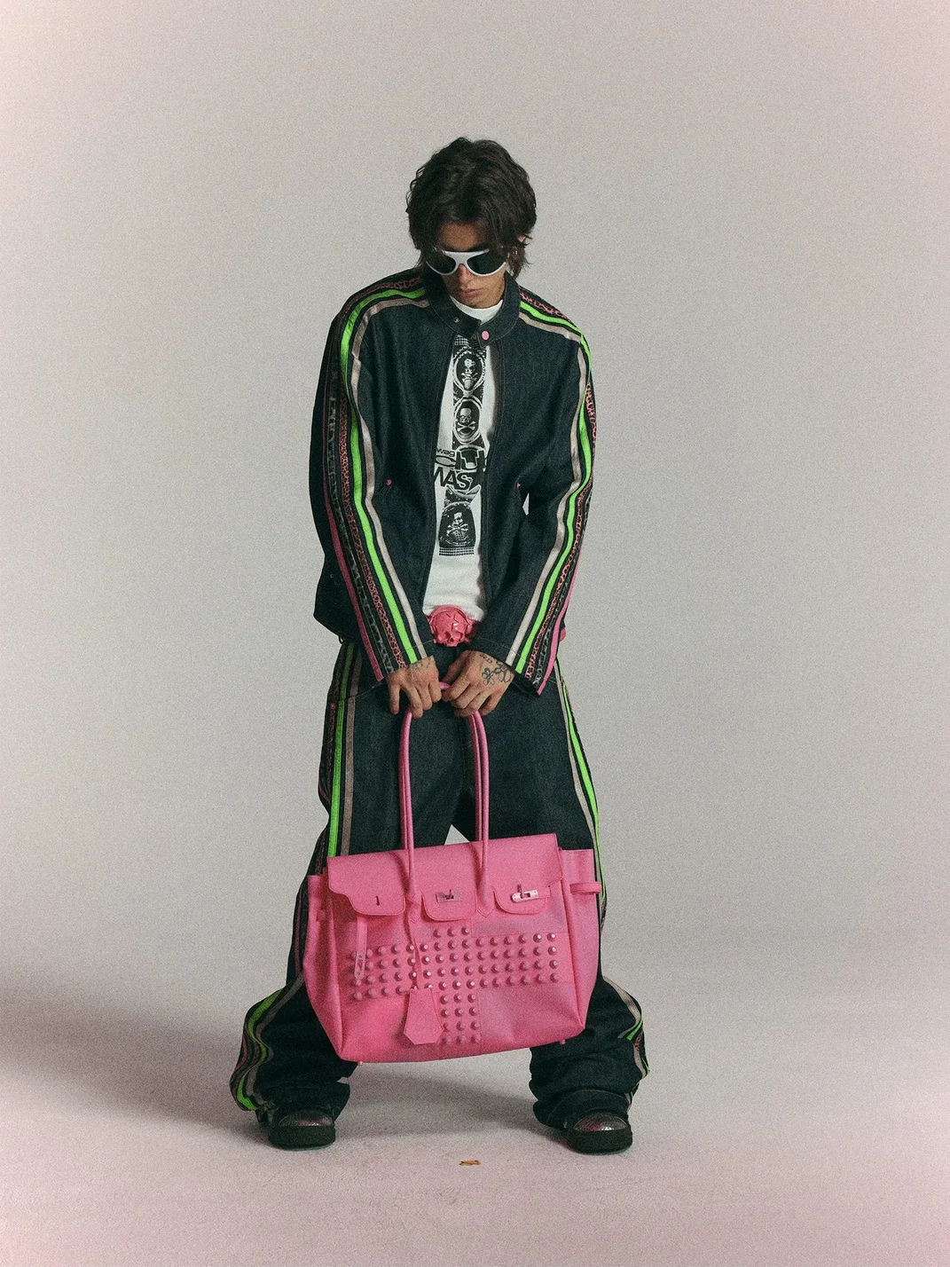 WASTED | Pink Cross Studded Frosted Jelly Handbag
